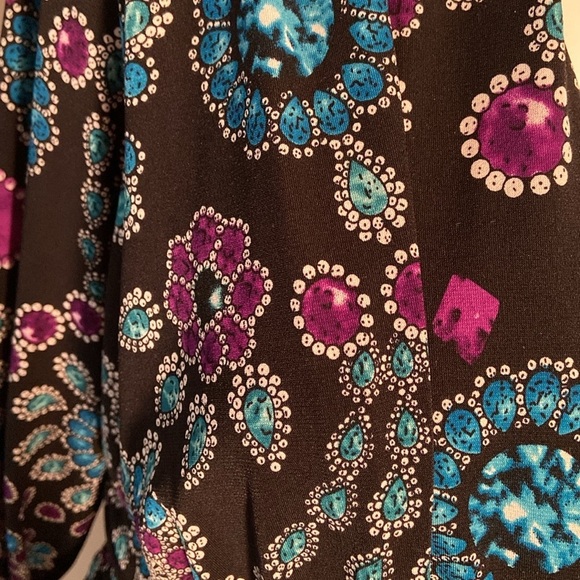 Clues Collection Black Jewel Print Long Sleeve Stretch Maxi Wrapped Dress V Neck - Picture 3 of 8